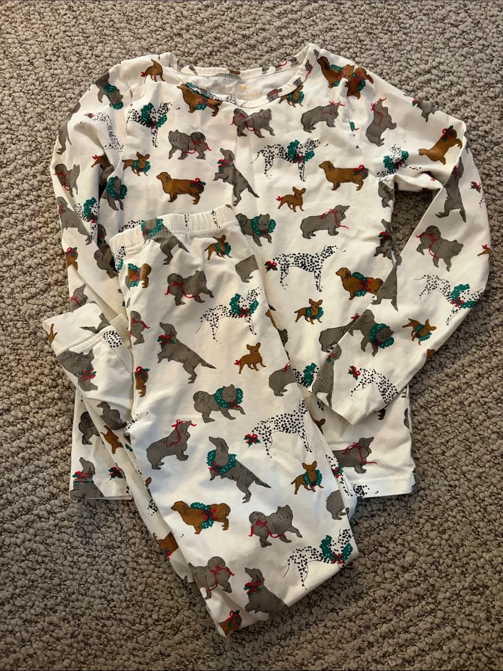 Pink Chicken Cream Dog-Print Pajama Set with Green & Red Accents